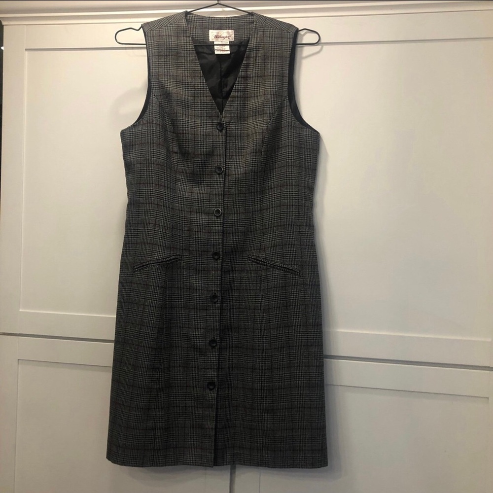 Worthington Gray Plaid Midi Button-Front Dress